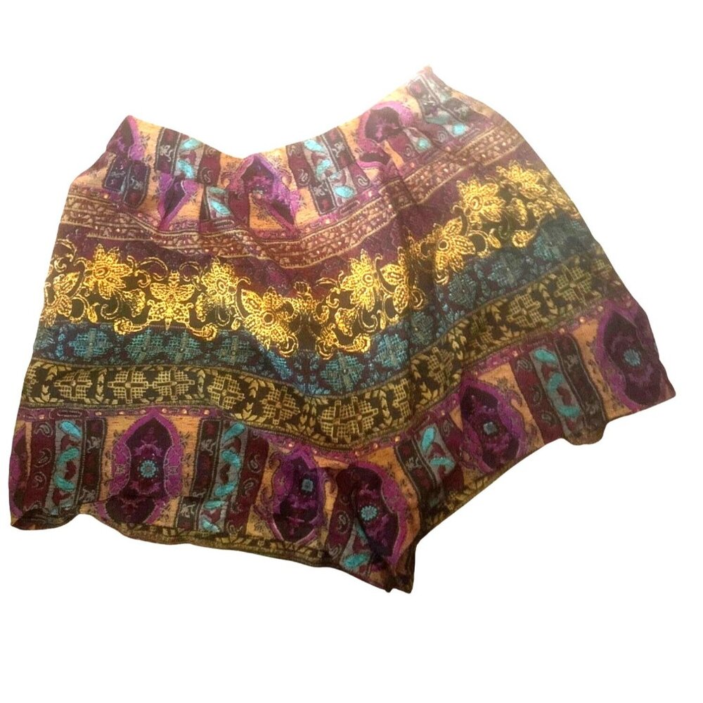 Women's RVCA Sawyer Short Medium Tribal Print Side Pockets Elastic Waist Patch